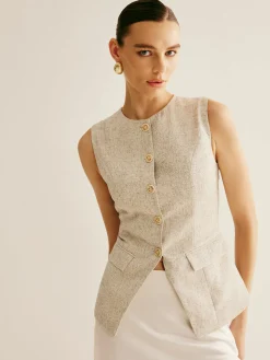 Elegant Breasted Piping Split Vest