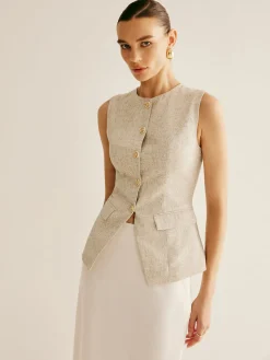 Elegant Breasted Piping Split Vest
