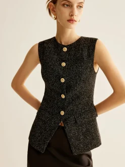 Elegant Breasted Piping Split Vest