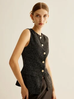 Elegant Breasted Piping Split Vest