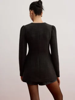 Elegant Button Down Tweed Blazer Without Belt