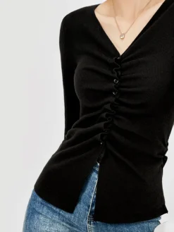 Elegant Button Pleated Knit Top