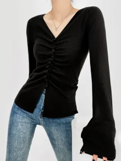 Elegant Button Pleated Knit Top
