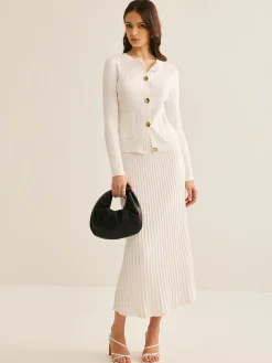 Elegant Button Pleated Sweater Co-ords