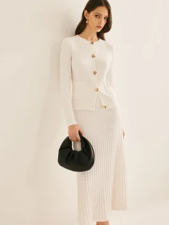 Elegant Button Pleated Sweater Co-ords