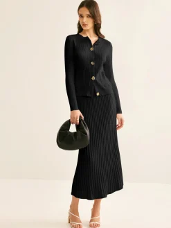 Elegant Button Pleated Sweater Co-ords
