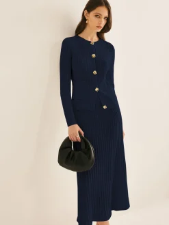 Elegant Button Pleated Sweater Co-ords