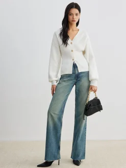 Elegant Button Slit Cinched Cardigan