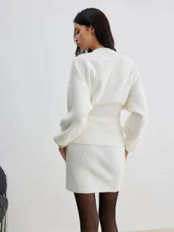 Elegant Button Slit Cinched Cardigan