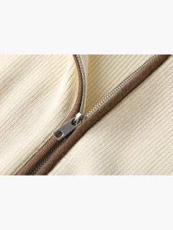 Elegant Contrast Trim Zipper Cardigan
