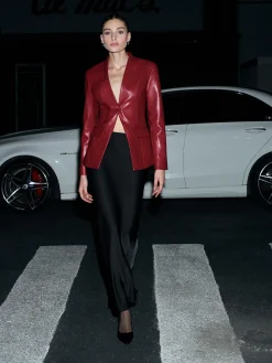 Elegant Faux Leather Button Blazer