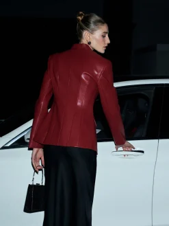 Elegant Faux Leather Button Blazer