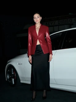 Elegant Faux Leather Button Blazer