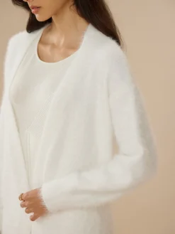 Elegant Fuzzy Plain Belted Cardigan