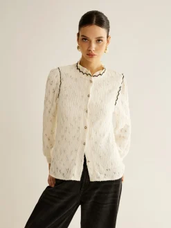 Elegant Lettuce Trim Button Shirt