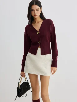 Elegant Metal Button Short Cardigan