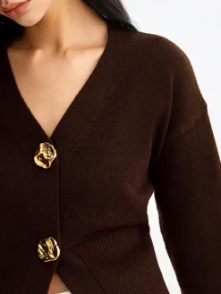 Elegant Metal Button Short Cardigan