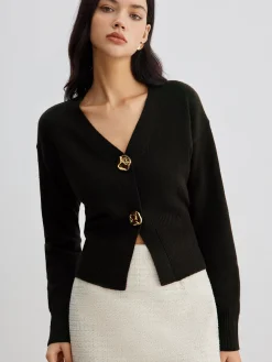 Elegant Metal Button Short Cardigan