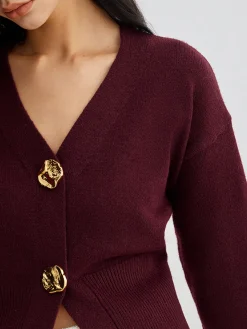 Elegant Metal Button Short Cardigan