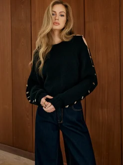 Elegant Metal-Detail Cutout Sweater