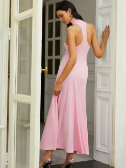 Elegant Mock Neck Sleeveless Long Dress