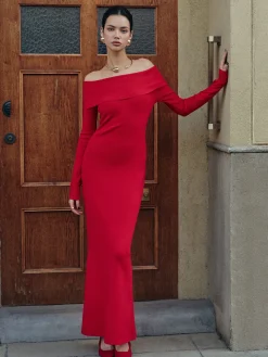 Elegant Off-Shoulder Sweater Long Dress