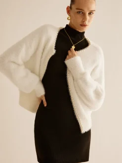 Elegant Pearl Trim Fuzzy Cardiagn