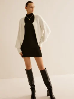 Elegant Pearl Trim Fuzzy Cardiagn