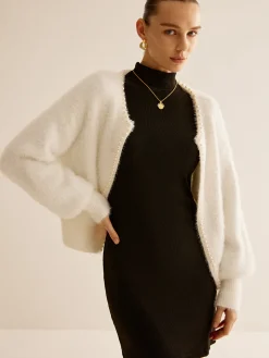 Elegant Pearl Trim Fuzzy Cardiagn