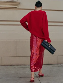 Elegant Plain Sequins Skirt