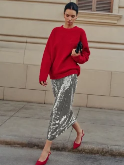Elegant Plain Sequins Skirt