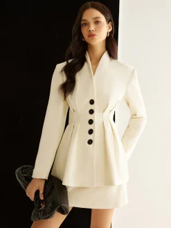 Elegant Pleated Button Blazer