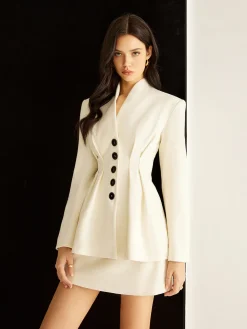 Elegant Pleated Button Blazer