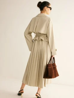 Elegant Pleated Trench Coat With Belt