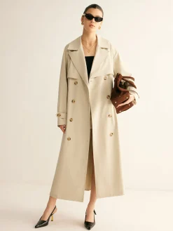 Elegant Pleated Trench Coat With Belt