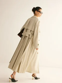 Elegant Pleated Trench Coat With Belt
