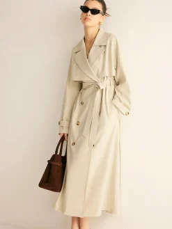 Elegant Pleated Trench Coat With Belt