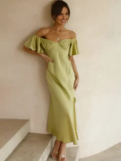 Elegant Ruffle Sleeve Split Long Dress