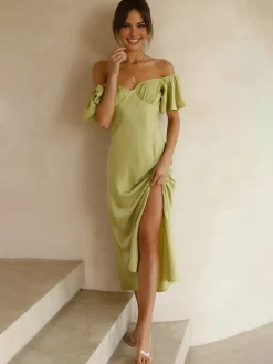 Elegant Ruffle Sleeve Split Long Dress