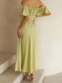 Elegant Ruffle Sleeve Split Long Dress