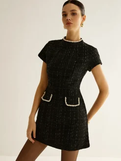 Elegant Short Sleeve Tweed Dress