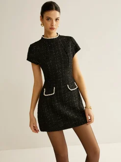 Elegant Short Sleeve Tweed Dress