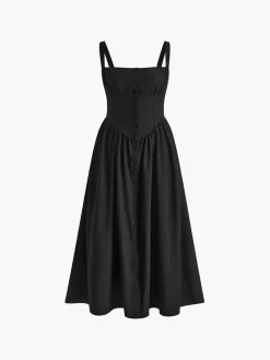 Elegant Sleeveless Square Neck Midi Dress