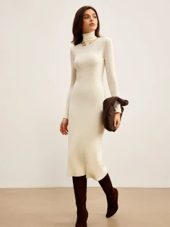 Elegant Turtleneck Panel Sweater Dress