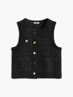 Elegant Tweed Pockets Vest