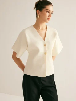 Elegant V-Neck Button Knit Top