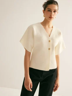 Elegant V-Neck Button Knit Top