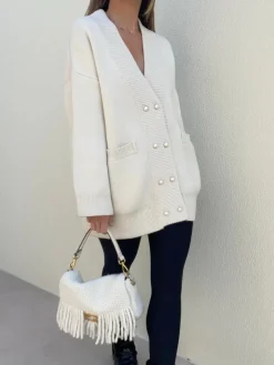 Elegant V-Neck Pockets Cardigan