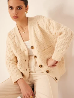 Elegant V-Neck Ribbed Cable Cardigan