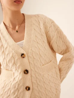 Elegant V-Neck Ribbed Cable Cardigan